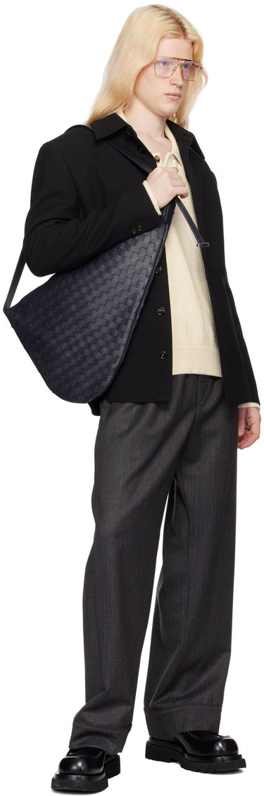 Axelväska Bottega Veneta Bottega Veneta Virgule Intrecciato Leather Shoulder Bag Mörkblå | 743574V2HL1, 3