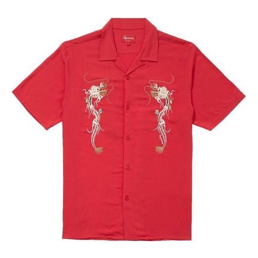 Skjorta Supreme Dragon Rayon Shirt Röd | SUP-FW18-725