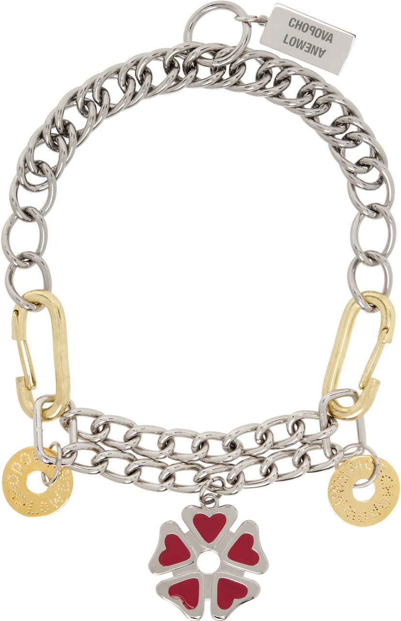 Halsband Chopova Lowena Chopova Lowena Double Decker Chain Necklace with Flower Charm Metallisk | 6586