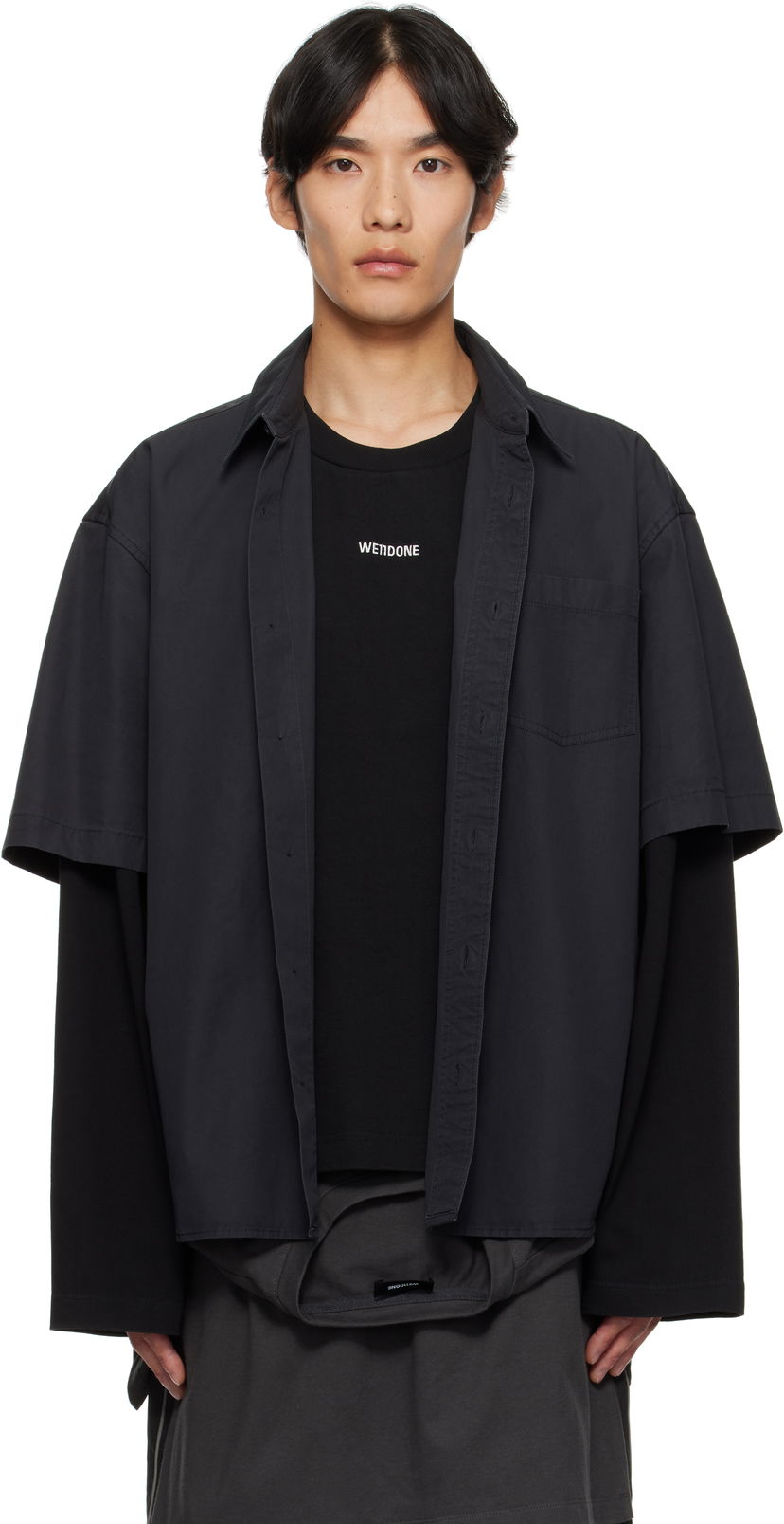 Skjorta We11done We11done Logo Long-Sleeved Layered Shirt Svart | WD-SH2-25-180-U-CH