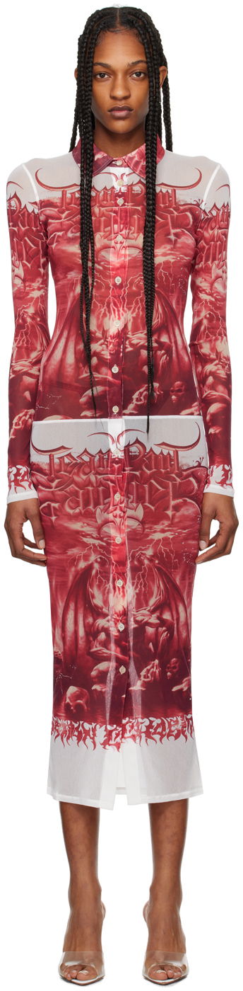 Klä Jean Paul Gaultier Gaultier 'The Diablo' Mesh Midi Dress Röd | 24/25-F-RO095-T546-0130