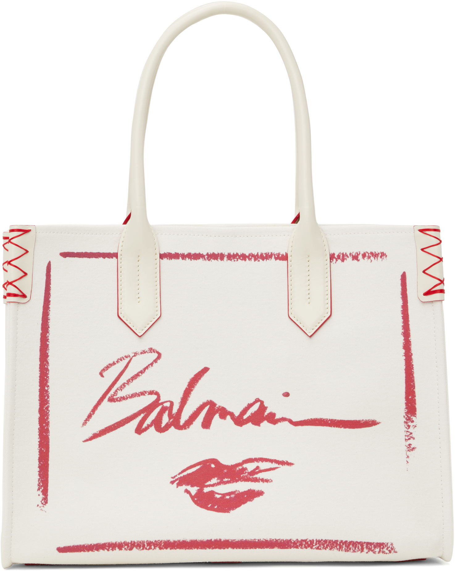 Tygpåse Balmain Balmain B-Army Lipstick Print Tote Bag Vit | EN0FF993TLIC, 0
