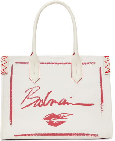 Tygpåse Balmain Balmain B-Army Lipstick Print Tote Bag Vit | EN0FF993TLIC, 0