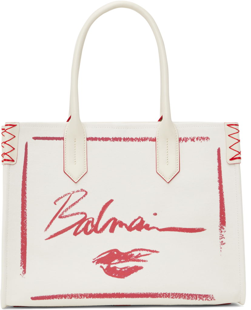 Tygpåse Balmain Balmain B-Army Lipstick Print Tote Bag Vit | EN0FF993TLIC
