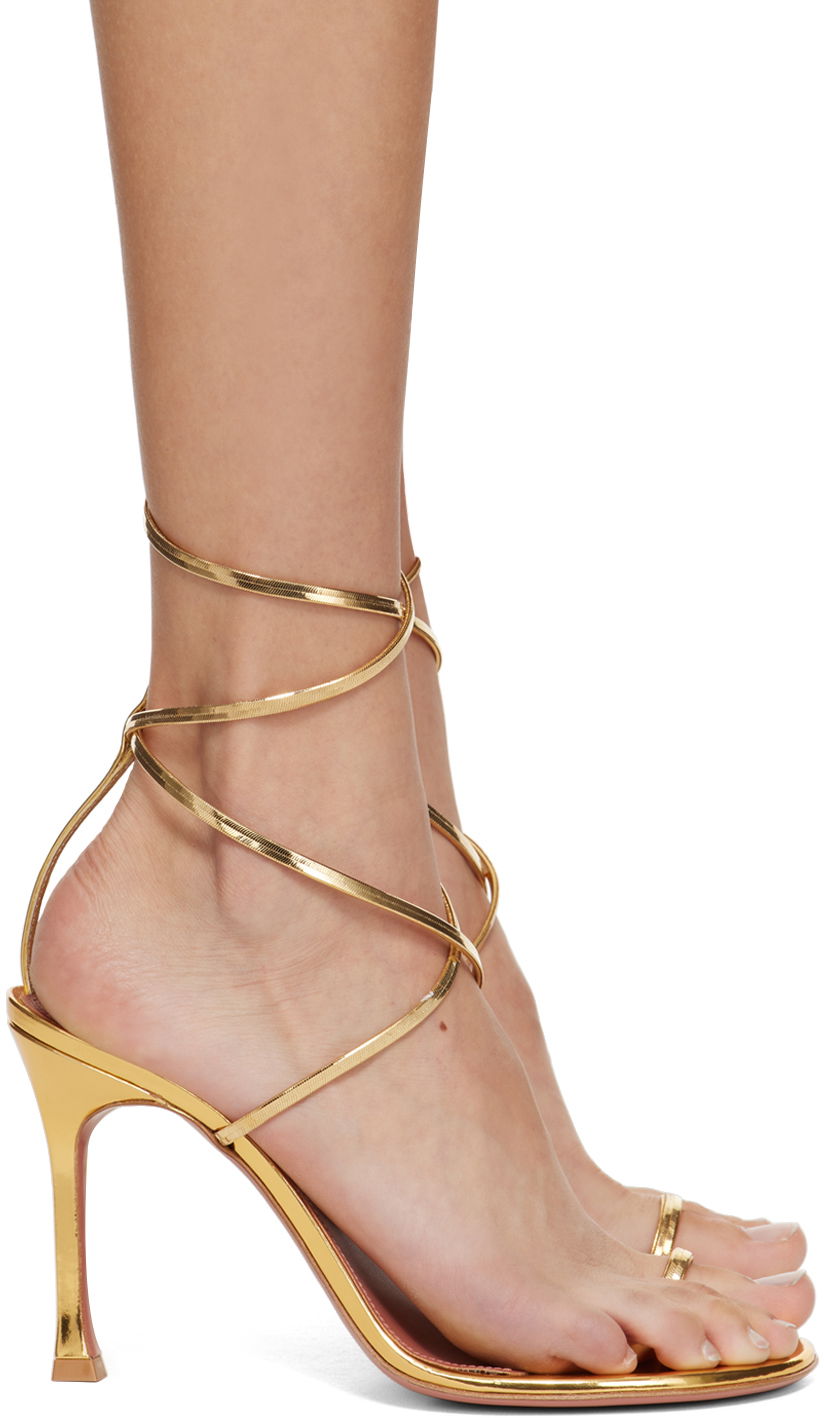 Tillbehör Amina Muaddi Amina Muaddi Henson Thong Lace Up Heeled Sandals Metallisk | HENSON THONG LACE UP SR MI