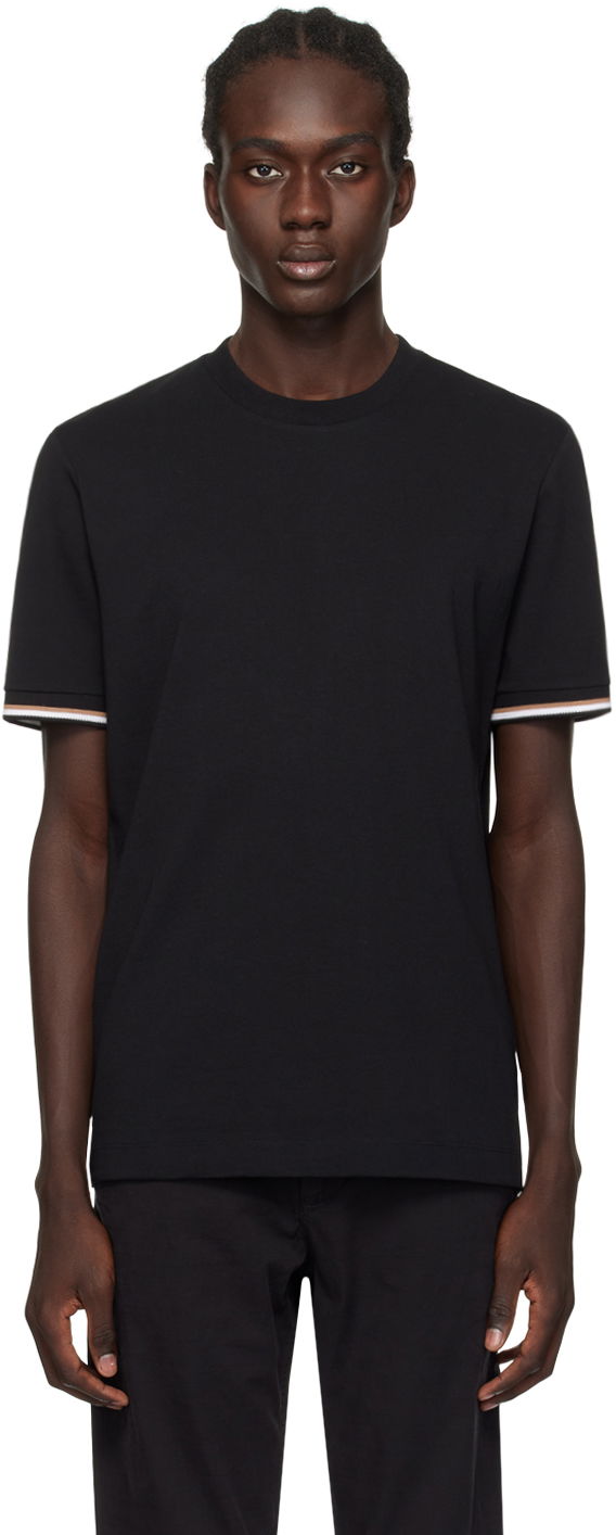 T-shirt BOSS Stripe Cuffs T-Shirt Svart | 50501097