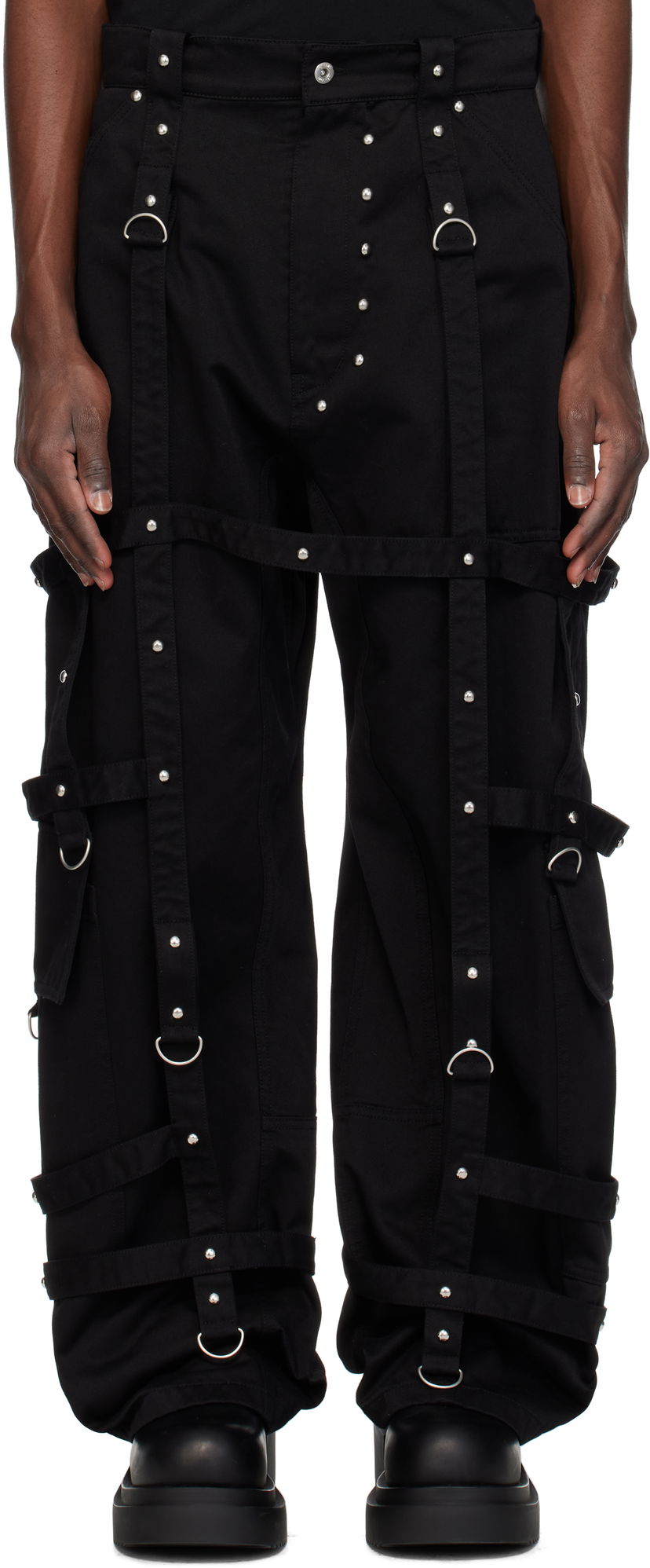 Cargo byxor We11done We11done Strapped Cargo Pants Svart | WD-PT0-25-246-M-BK