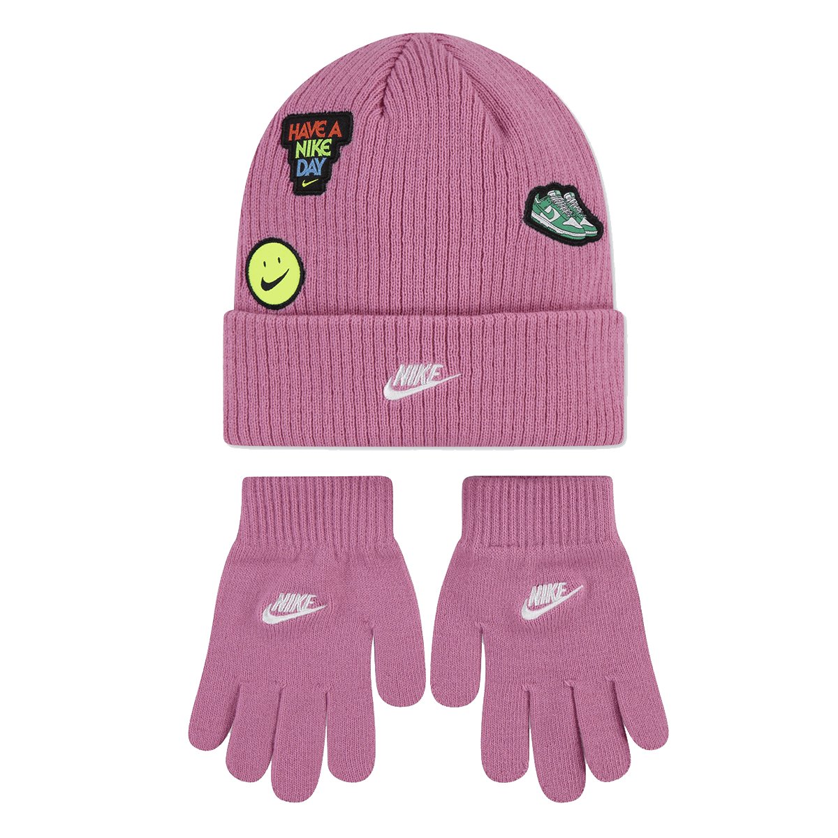 Tillbehör Nike Have a Nike Day Knitted Beanie and Gloves Set with Patches Rosa | 9A3135-ACG, 0