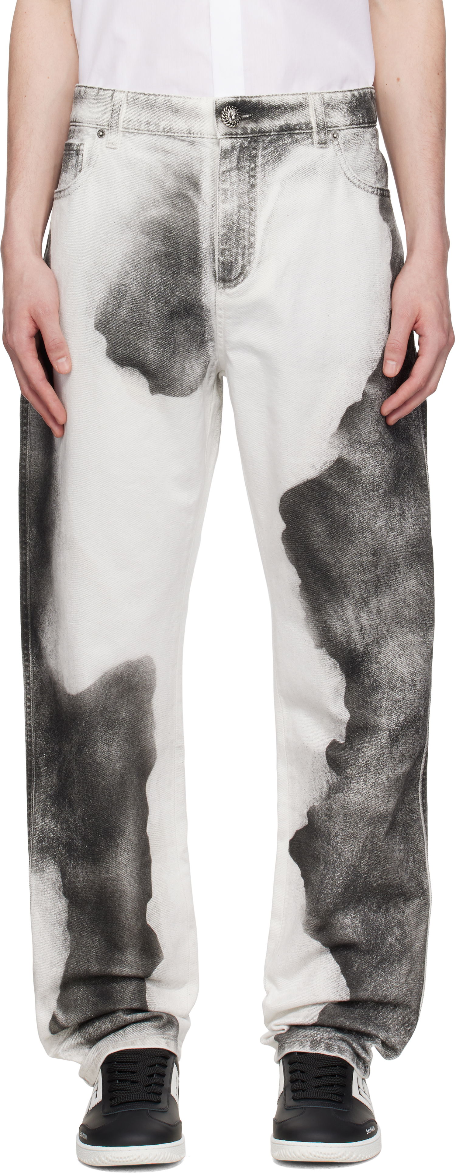 Jeans Balmain Balmain Regular Fit Moon Print Jeans Vit | EH0MI043DE39, 0
