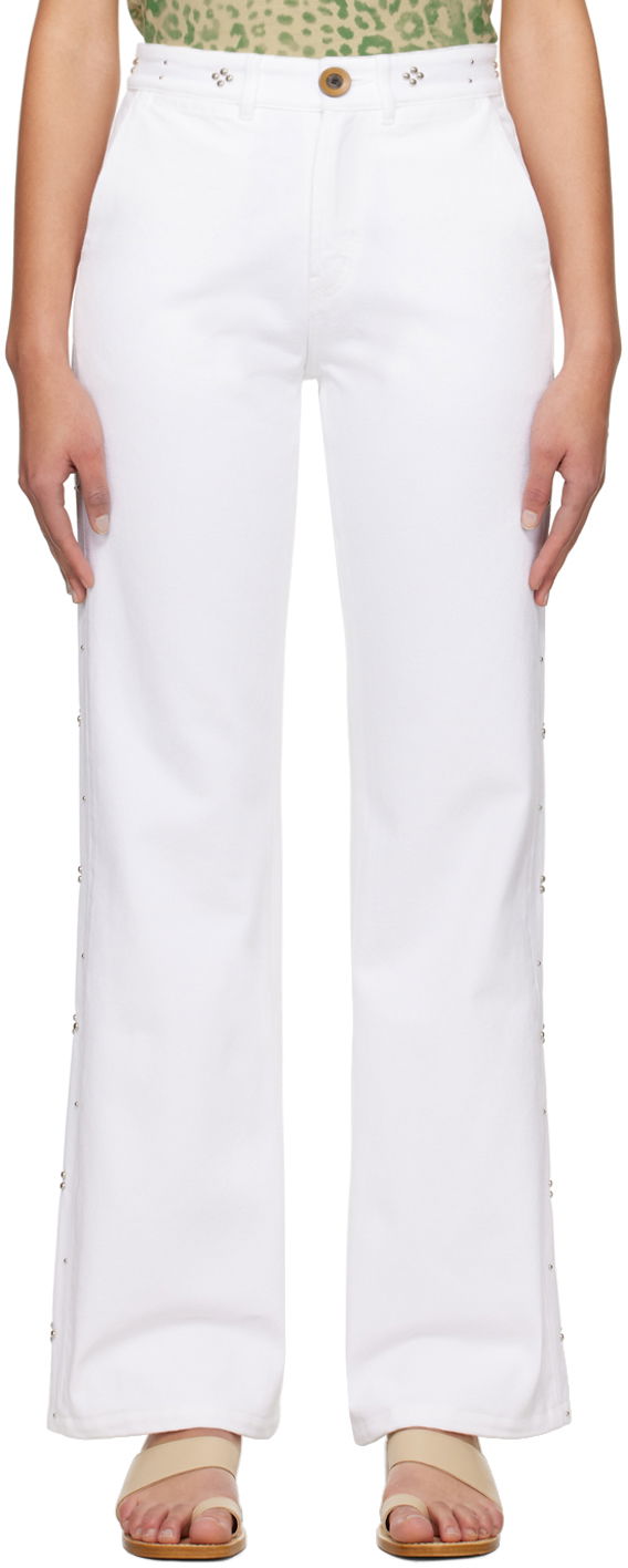Byxor Wales Bonner Wide Leg Jeans With Side Studs Vit | WS24DE08-CO13-000