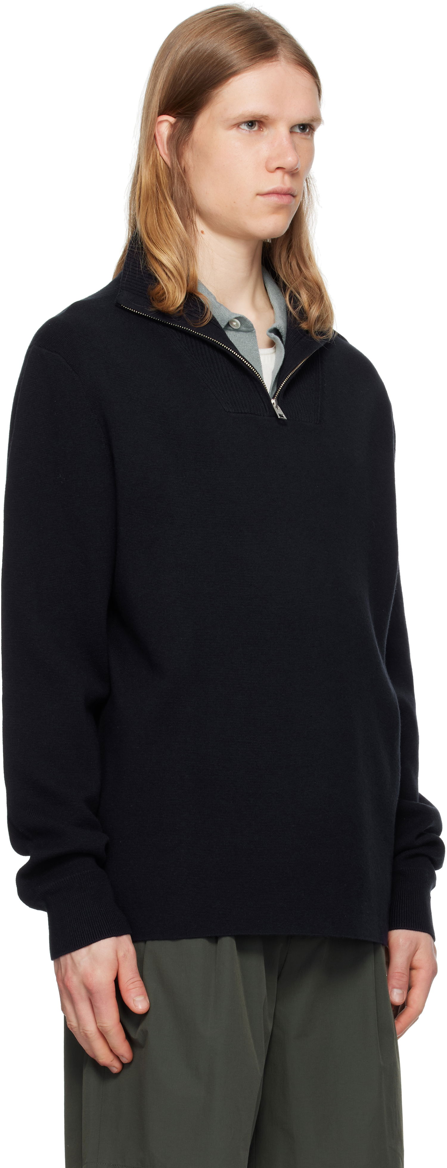 Sweater NORSE PROJECTS Norse Projects Arild Merino Cotton Milano Zip Sweater Mörkblå | N45-0637, 1