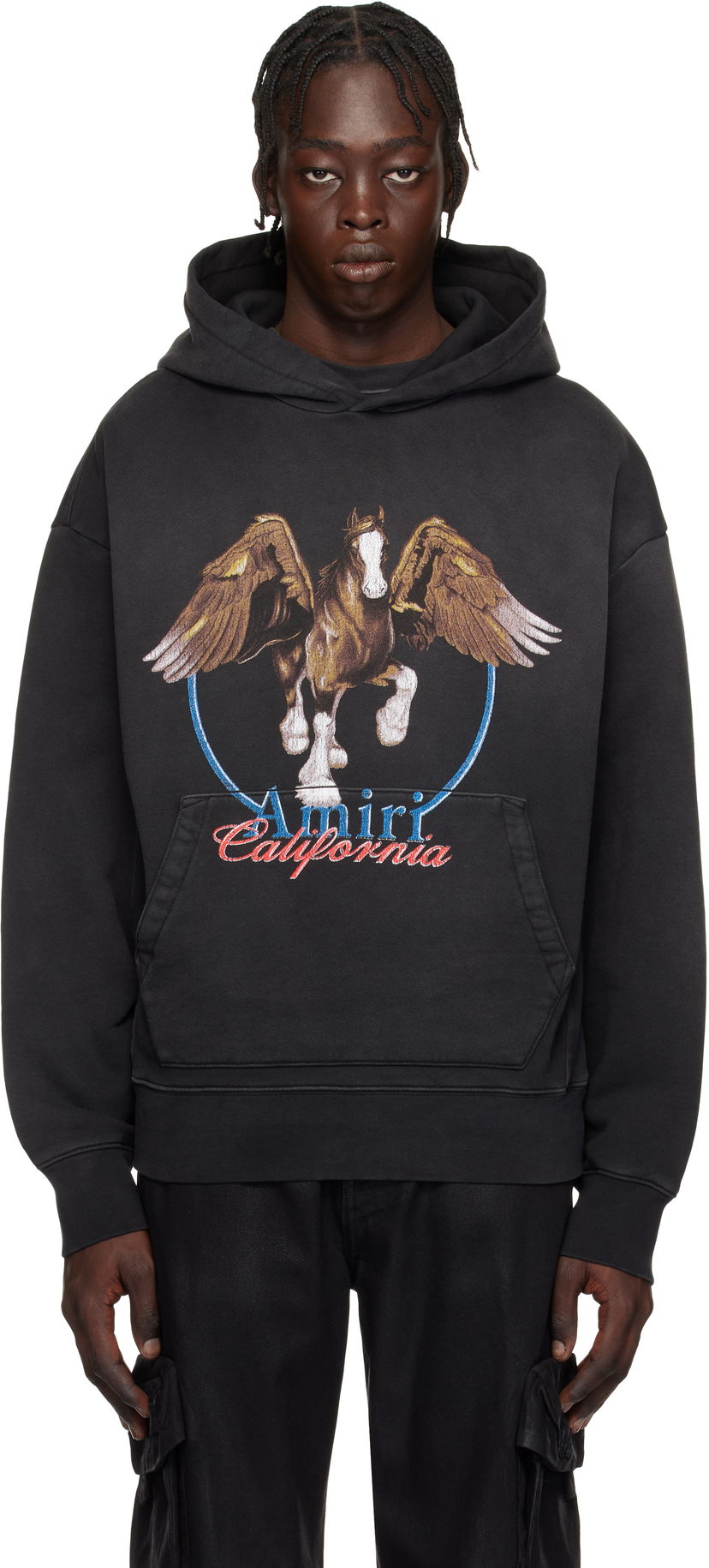 Sweatshirt AMIRI Vintage Wash Pegasus Oversized Hoodie Svart | AMJYHD1080