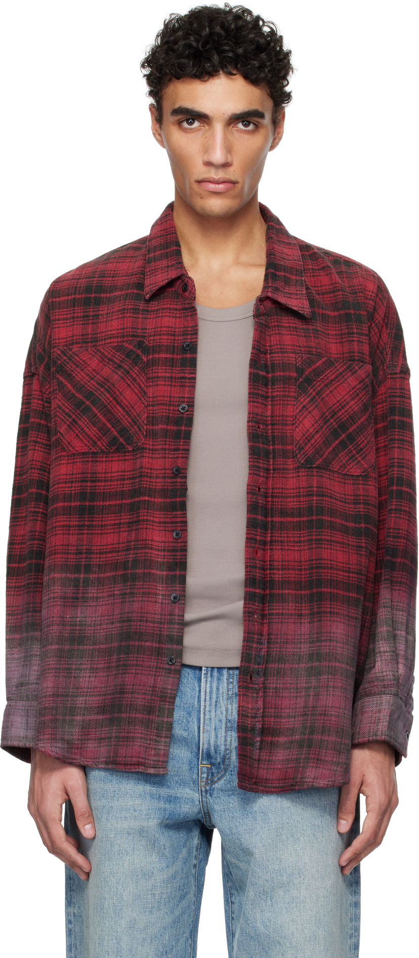 Skjorta R13 R13 Drop Neck Plaid Shirt Röd | R13MR015-R460B