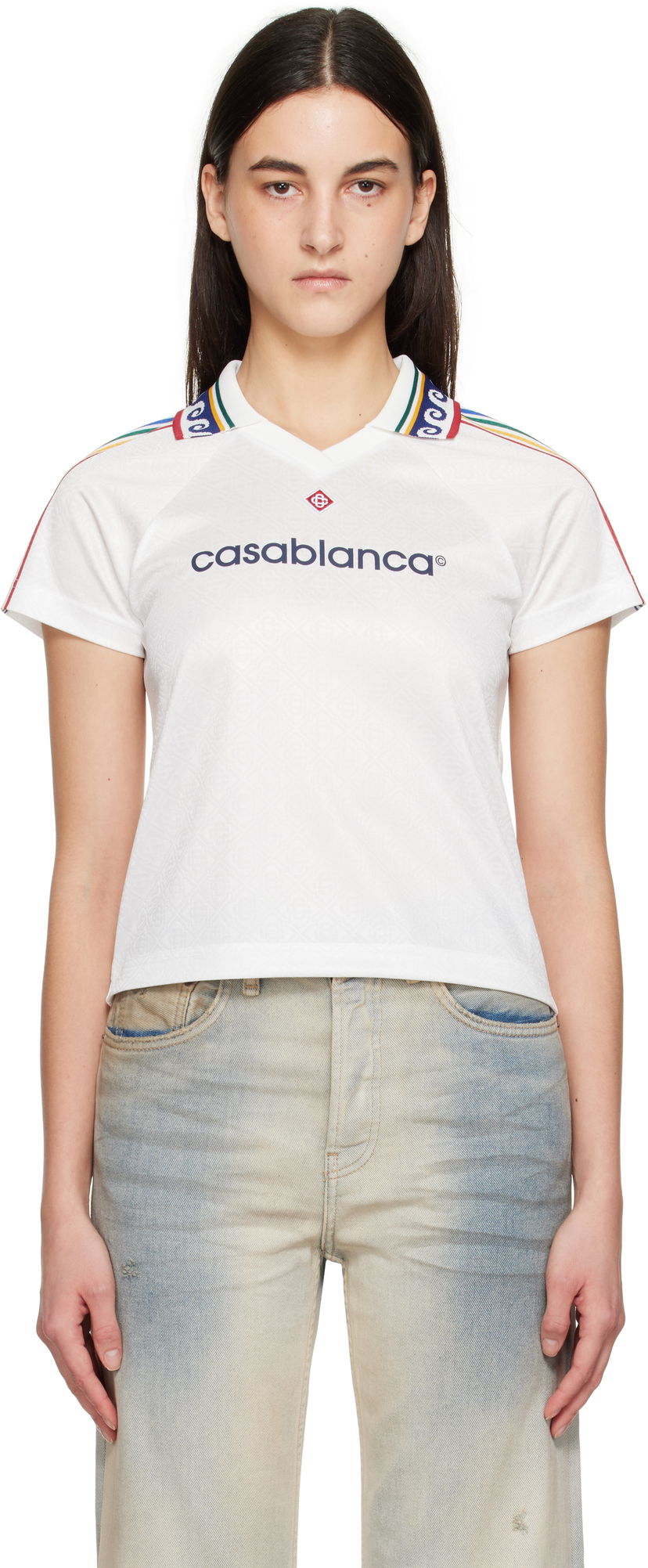 T-shirt Casablanca Casablanca Jacquard Monogram Football T-Shirt Vit | WPS25-JTP-302-01