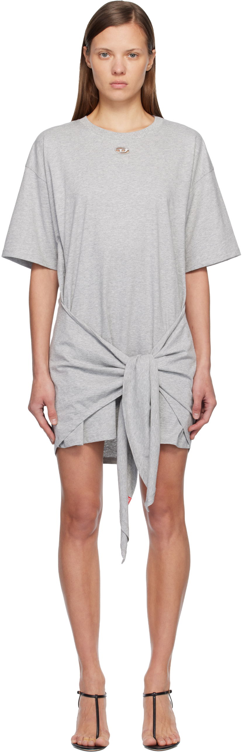 Klä Diesel D-Eivor T-shirt Minidress with Tied Knot Detail Grå | A19232 0NIAX