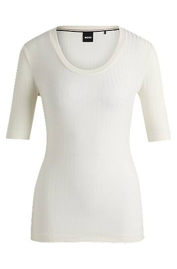 Sweater BOSS BOSS Stretch Scoop-Neck Top Vit | 50518508
