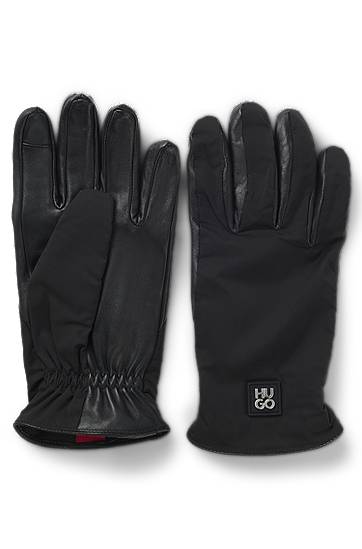 Handskar BOSS Hybrid gloves in nylon and leather Svart | 50548758