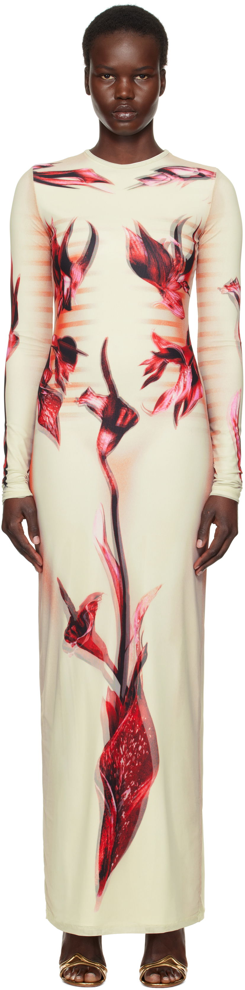 Klä Jean Paul Gaultier Jean Paul Gaultier 'The Flower Body Morphing Marinière' Maxi Dress Beige | 25/33-F-RO371-T581-422030