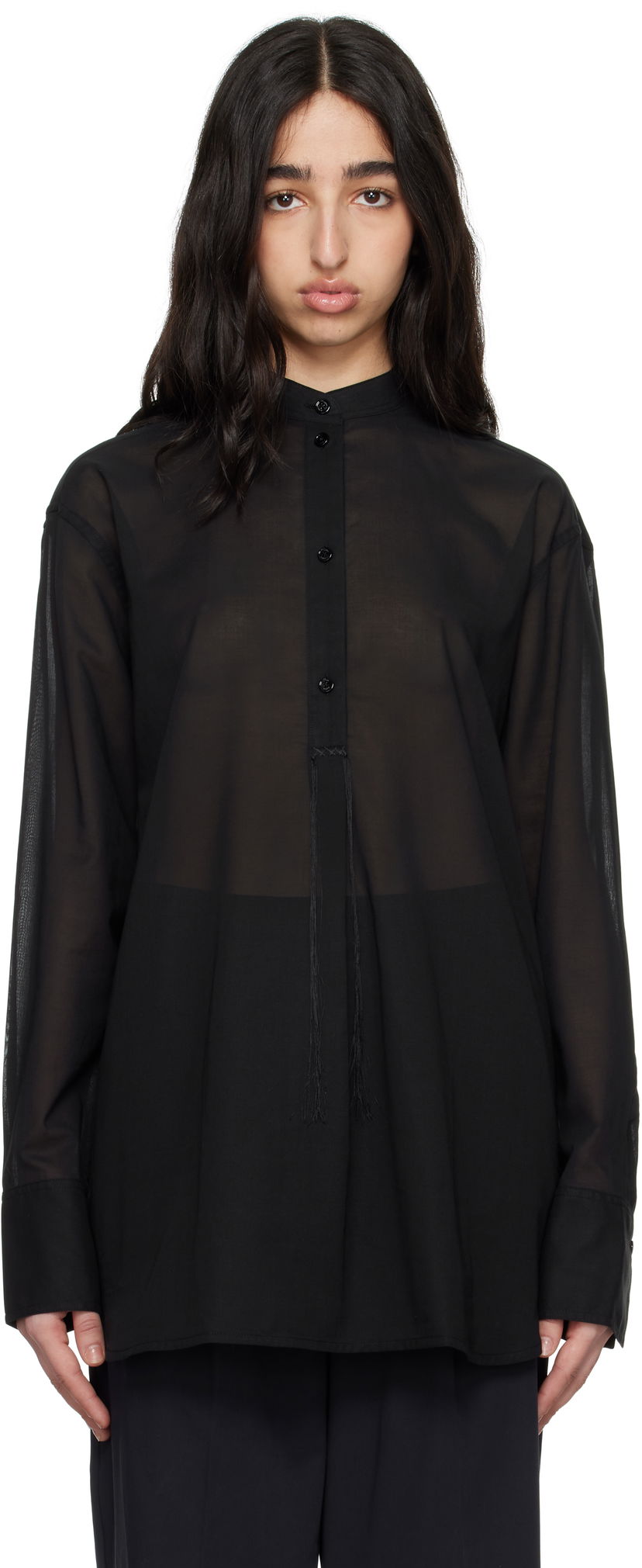 Skjorta TOTEME TOTEME Stand-Collar Sheer Shirt Svart | 252-WRT0427-FB0372