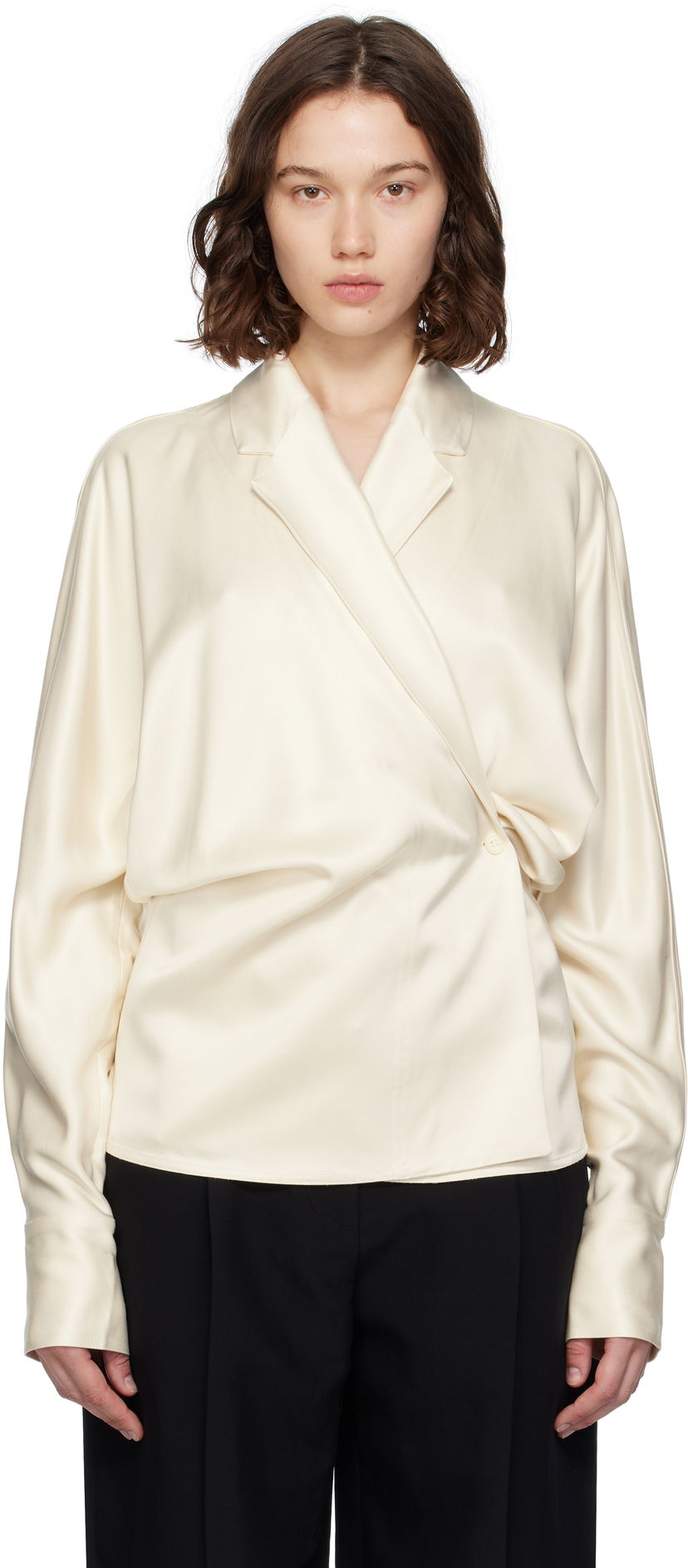 Skjorta TOTEME TOTEME Wrap Satin Blouse Beige | 253-WRT0543-FB0382