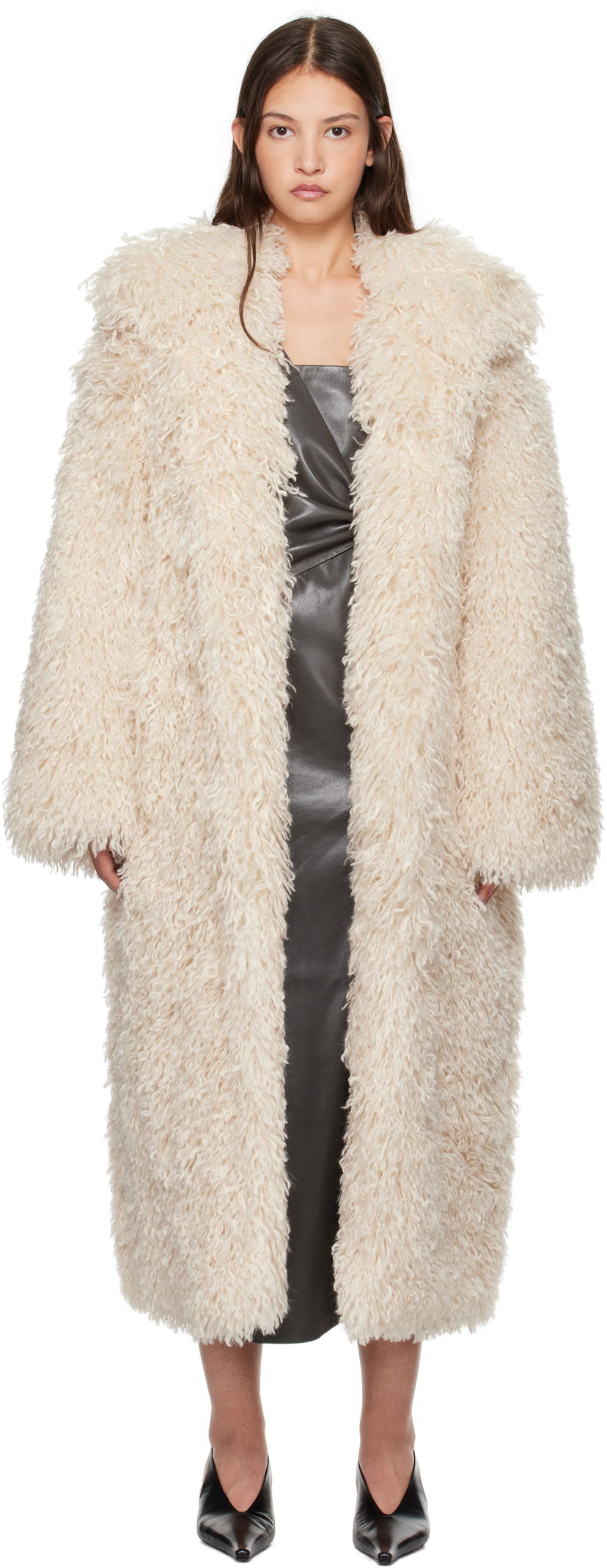 Rockar Nanushka Nanushka Kilah Faux-Fur Long Coat Beige | NU24FWOW40271