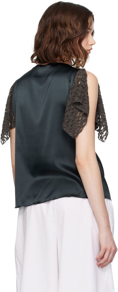 Linne Baserange Baserange Olin Silk Blouse with Lace Sleeves Grön | TOOL-SS-SU25, 2