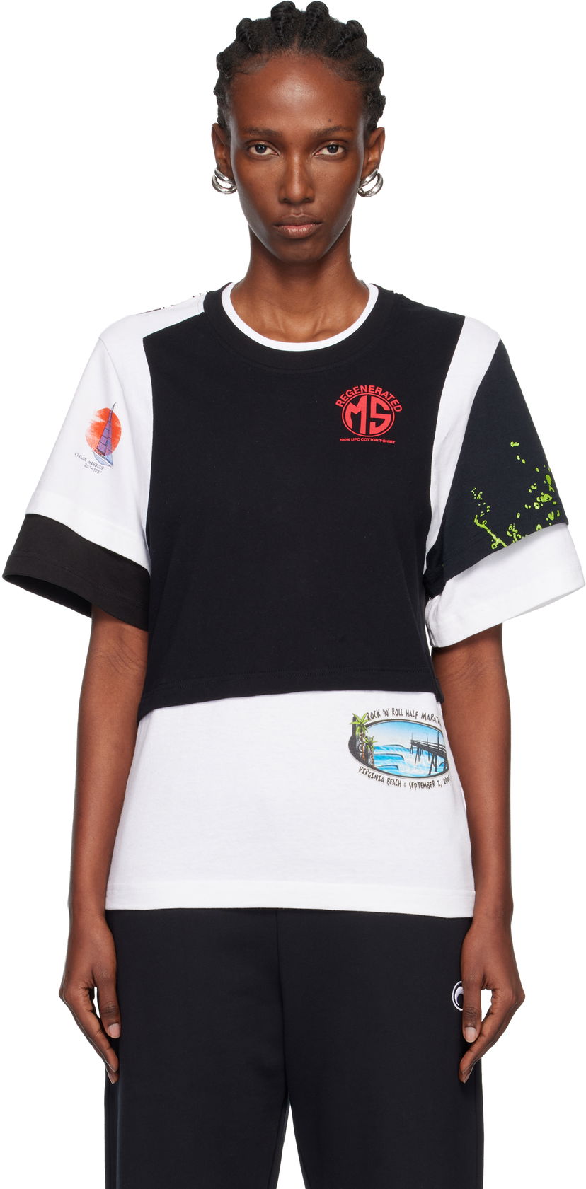 T-shirt Marine Serre Regenerated Graphic Jersey Layered T-shirt Flerfärgad | MTT096AUJER0003