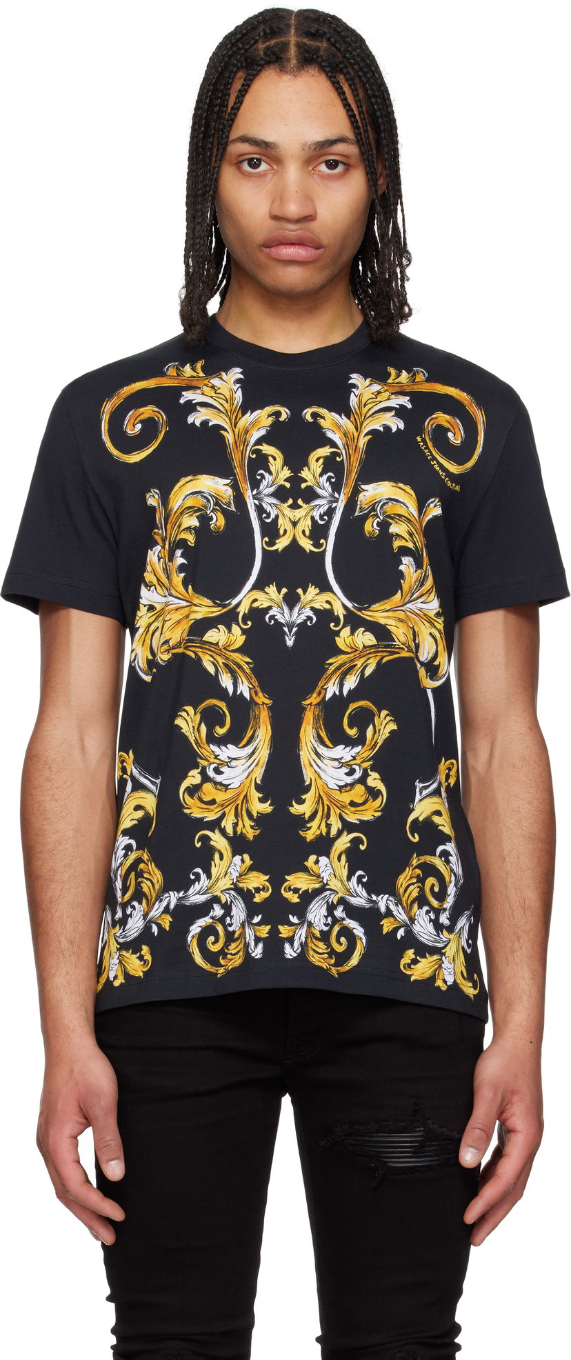 T-shirt Versace Versace Jeans Couture Barocco Outline T-Shirt Svart | E78GAH6SB_EJS461
