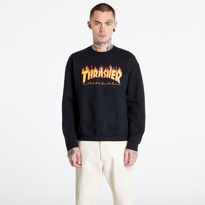Sweatshirt Thrasher Flame Crewneck Sweatshirt Svart | 145494