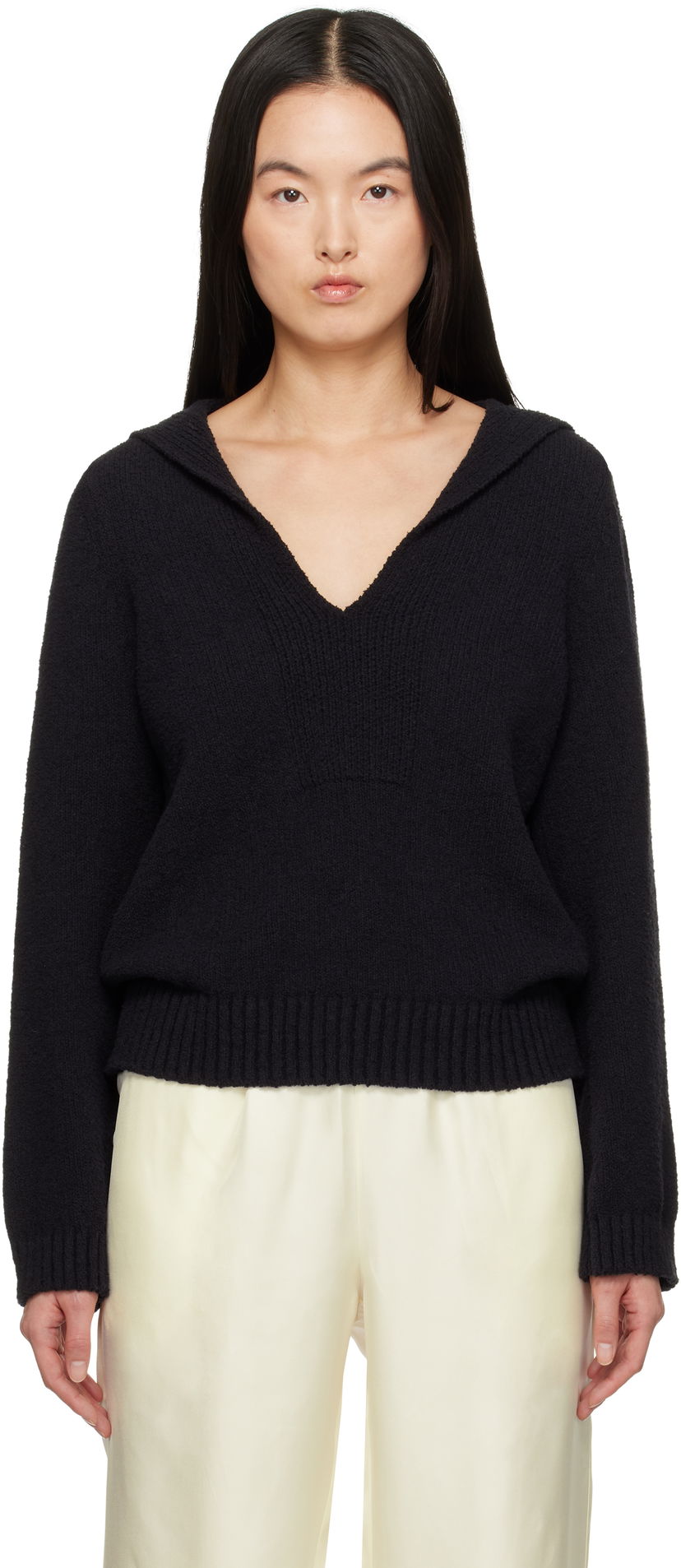 Sweater Loulou de Saison Loulou de Saison Bahia Knit Sweater Svart | BAHIA