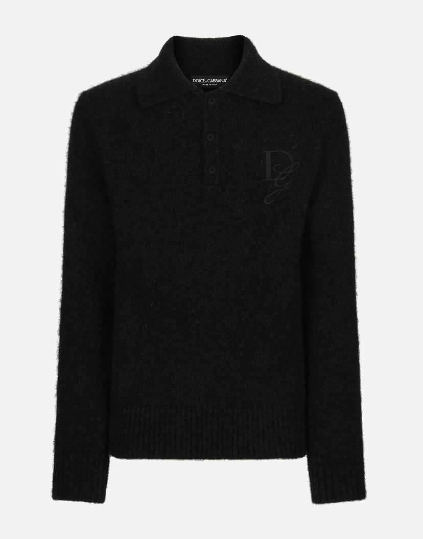 Polotröja Dolce & Gabbana Polo-shirt Long-sleeved Embroidered Logo Grå | GXZ48ZJFMIMN1254