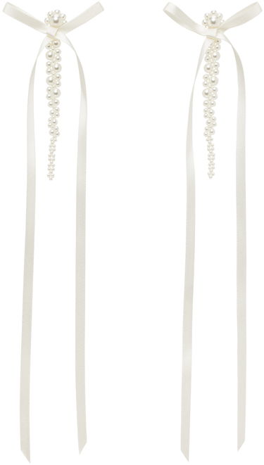 Örhängen Simone Rocha Simone Rocha Bow Ribbon Pearl Drop Earrings Vit | ERG410 0904, 0