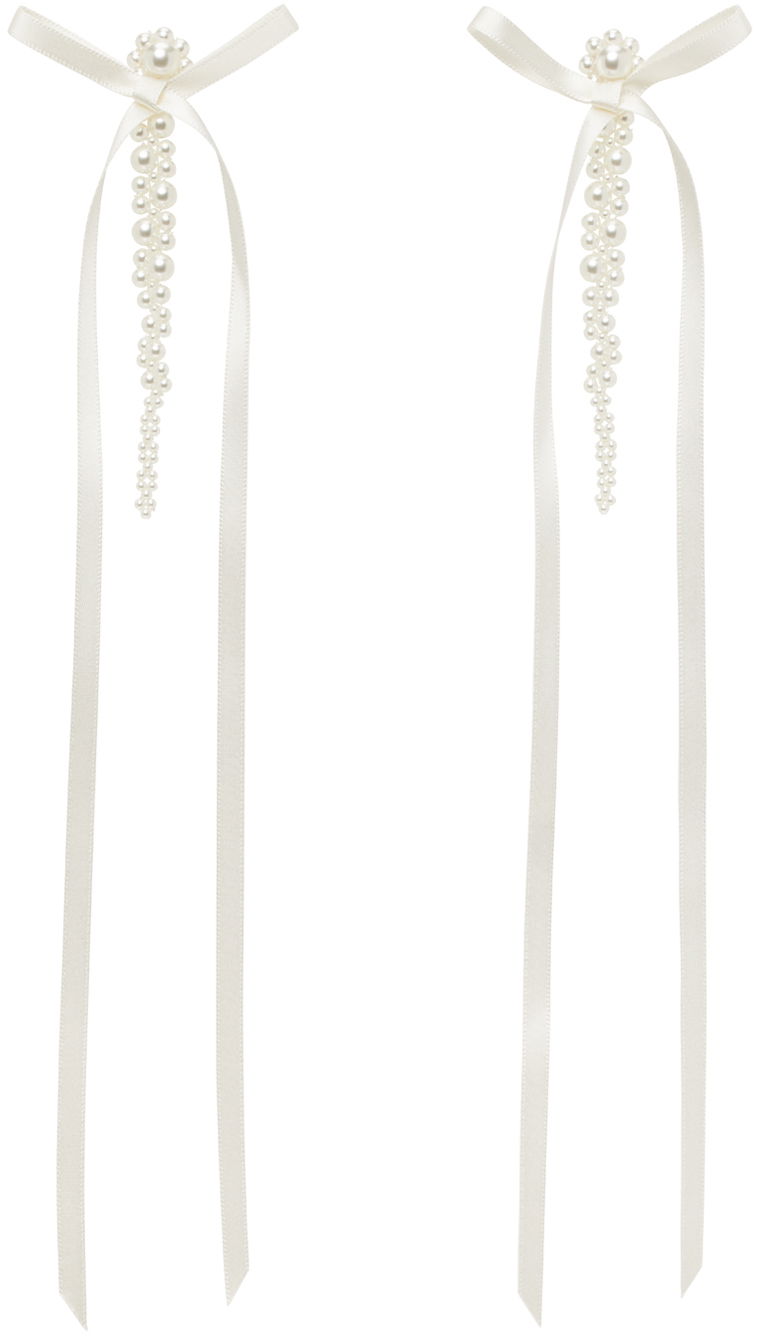 Örhängen Simone Rocha Simone Rocha Bow Ribbon Pearl Drop Earrings Vit | ERG410 0904