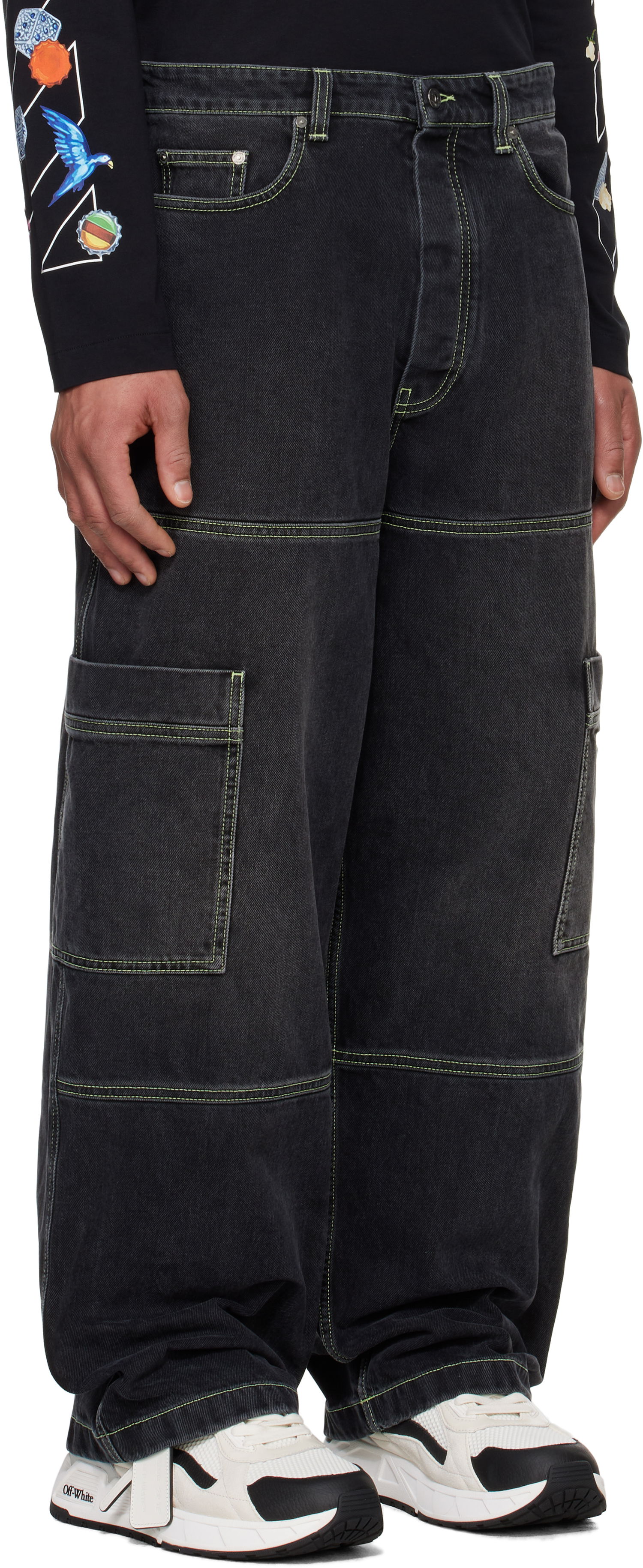 Jeans Off-White Off-White Irregular Denim Cargo Pants Svart | OMYA18QS25DEN0021350, 1