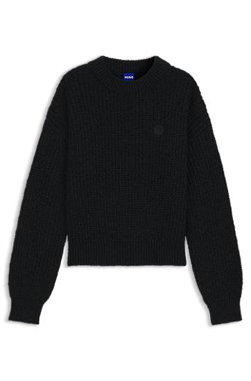 Sweater BOSS Relaxed-fit knitted sweater with Happy HUGO badge Svart | 50548138