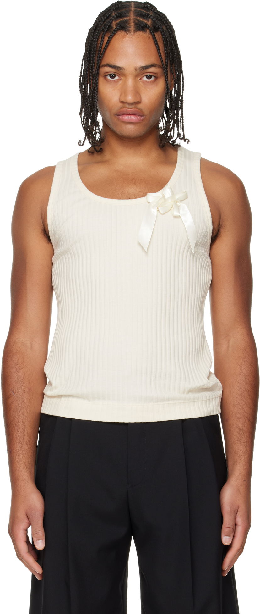 Linne Simone Rocha Ribbed Ribbon Daisy Tank Top Vit | 5377 1230