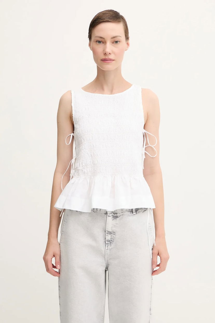 Linne GANNI GANNI Cotton Poplin Smock Tie String Top Vit | W0886