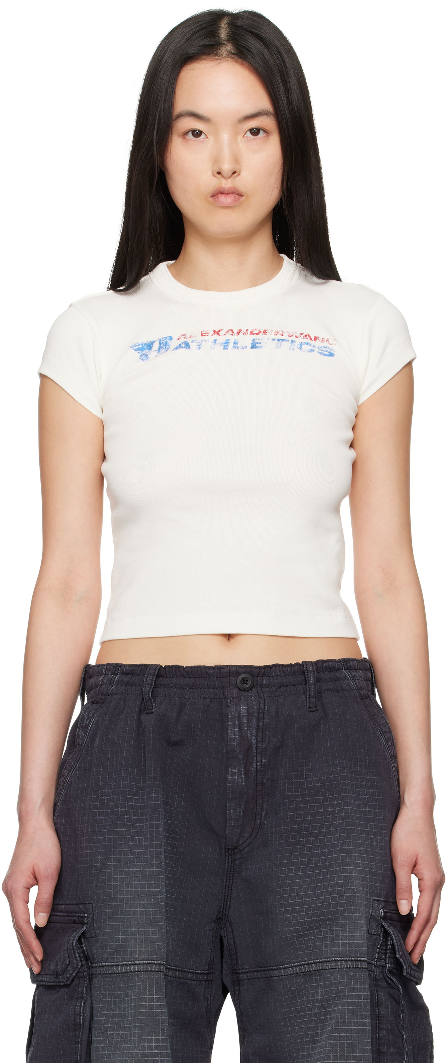 Crop top Alexander Wang Alexander Wang.t Distressed Logo T-Shirt Vit | 4CC2251824, 0