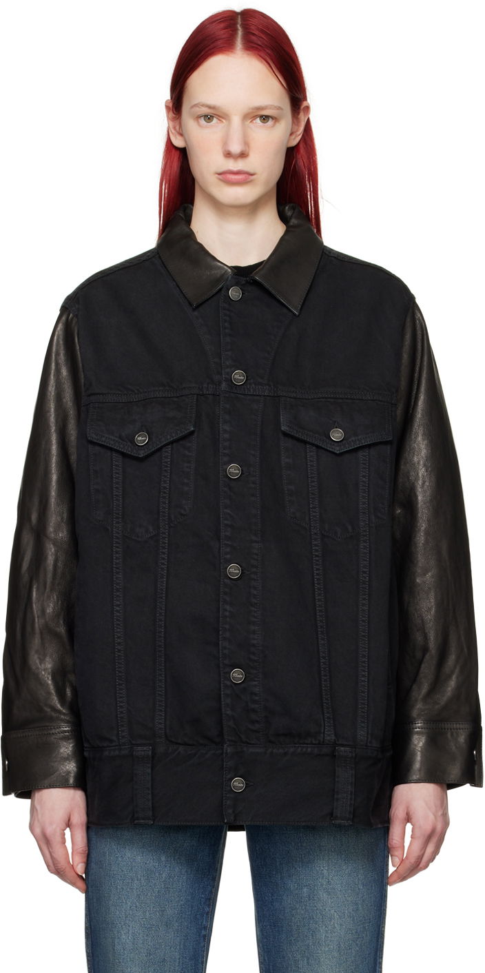 Jacka Khaite Black 'The Grizzo' Denim & Leather Jacket Svart | 1136913091, 0
