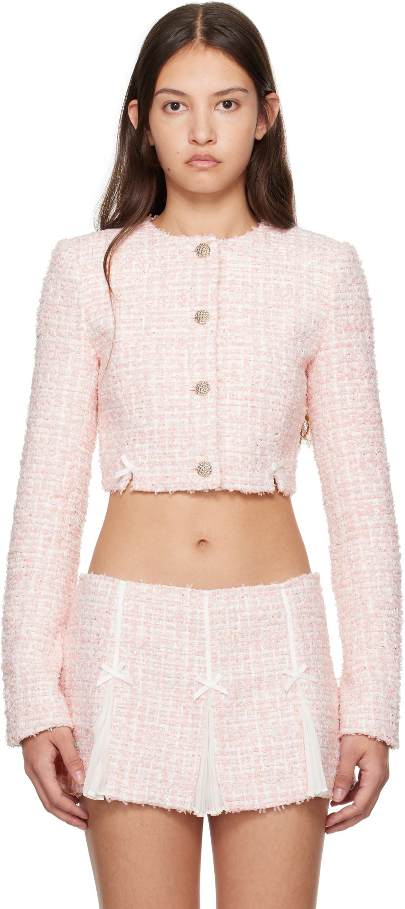 Jacka GUIZIO Guizio Colette Cropped Tweed Jacket Rosa | H24702W114