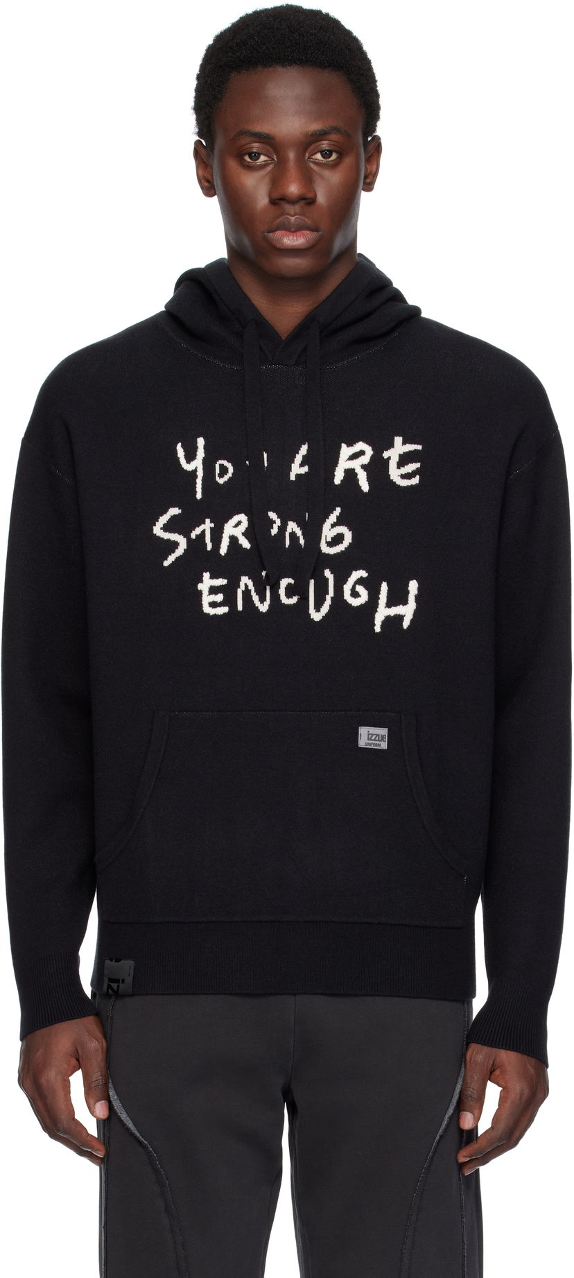 Sweatshirt izzue Slogan Knit Hoodie Svart | IZXKNN4127W4NBKX