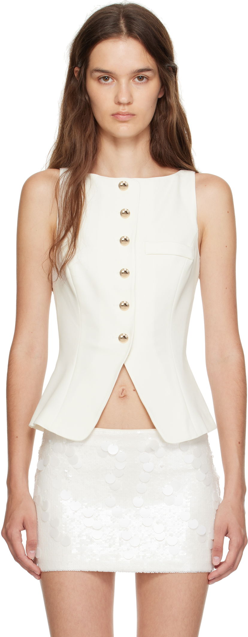 Väst GUIZIO Guizio Troyes Sleeveless Peplum Top Vit | P25107W142