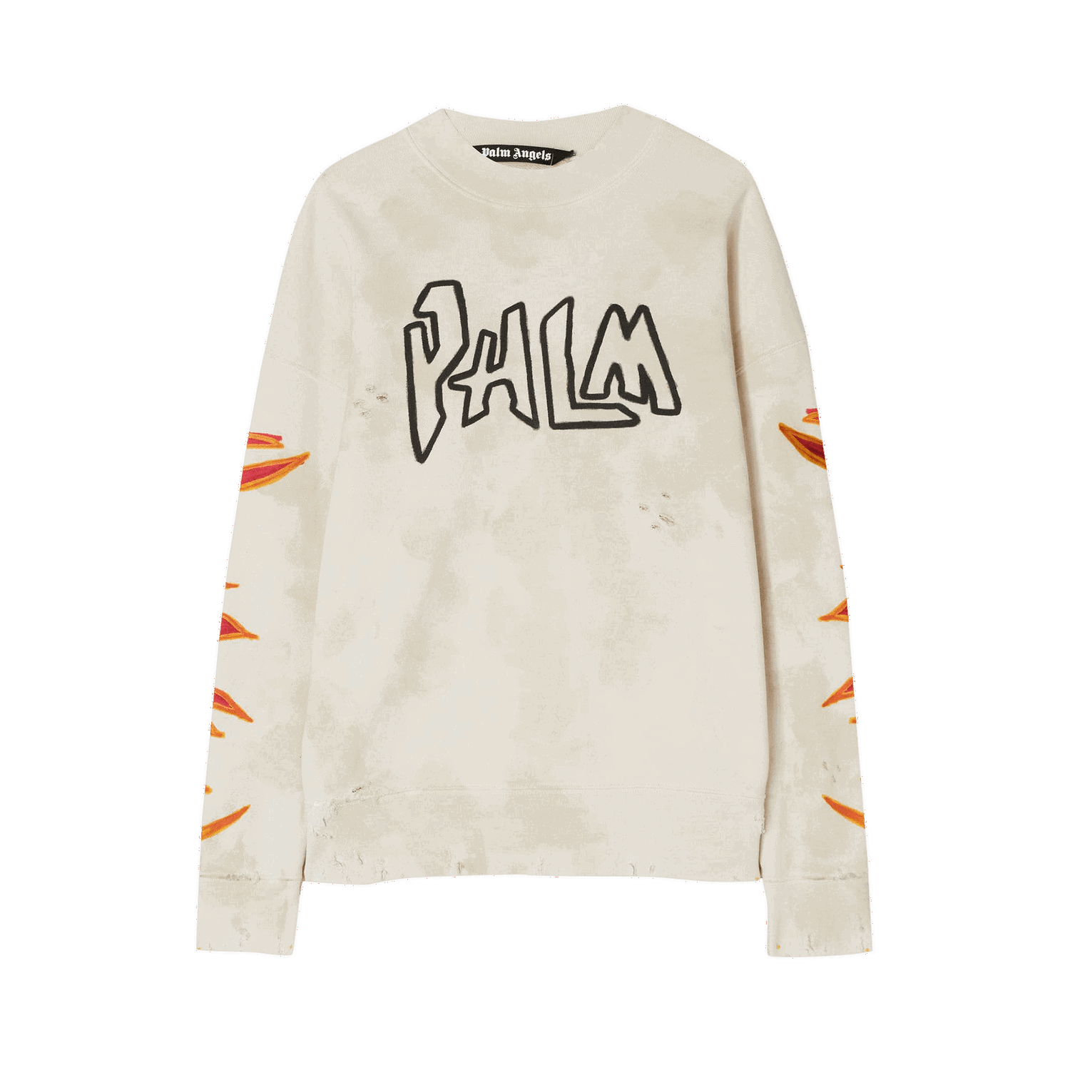 Sweater Palm Angels GD Palm Graffiti Flames Crewneck Beige | PMBA065F22FLE0060310, 0