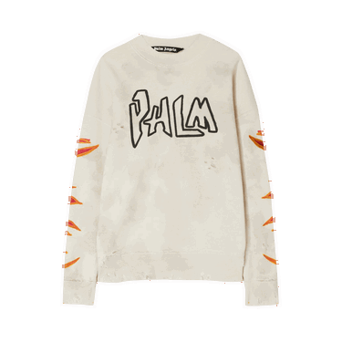 Sweater Palm Angels GD Palm Graffiti Flames Crewneck Beige | PMBA065F22FLE0060310, 0