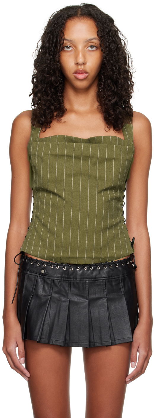 Linne Miaou Miaou Vallois Pinstriped Corset Top Grön | 7061SWBOVP