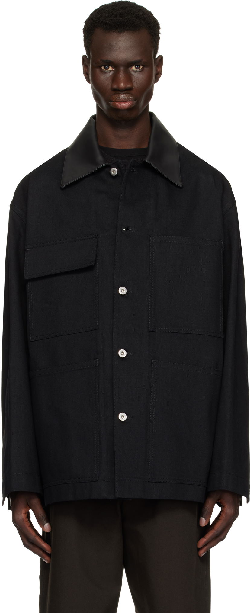 Jacka Jil Sander Jil Sander Leather Collar Denim Jacket Svart | J22SW0033_J46655