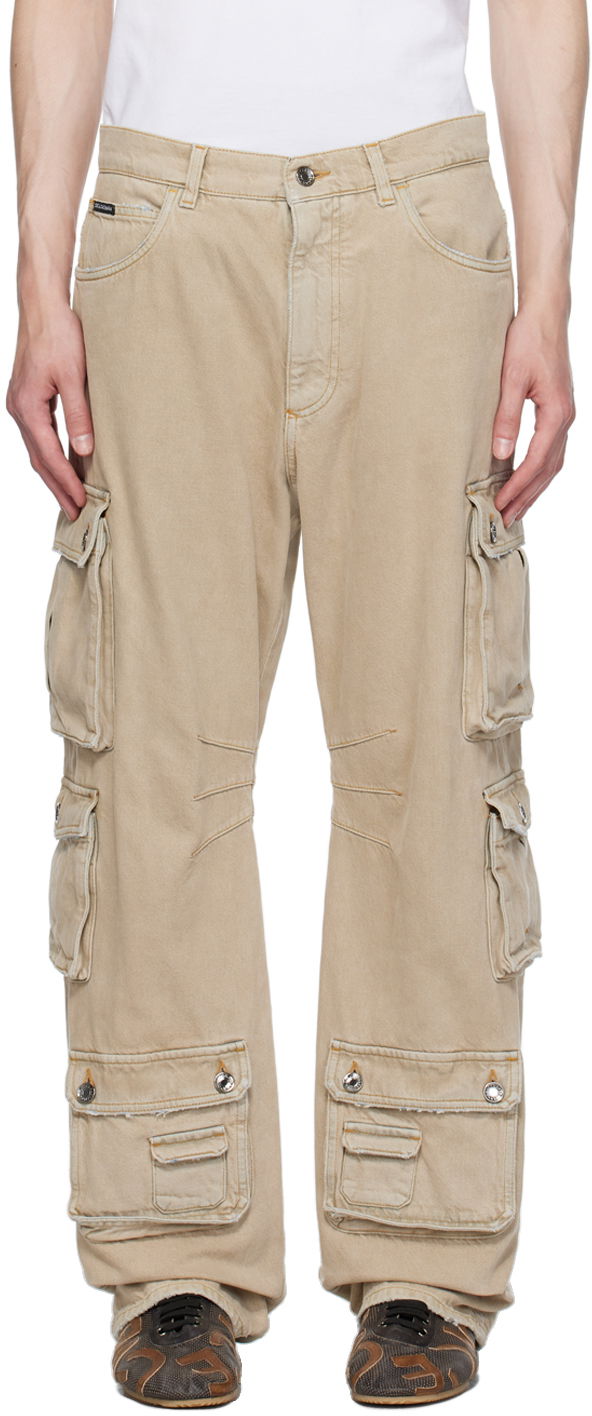 Cargo byxor Dolce & Gabbana Beige Distressed Denim Cargo Pants Beige | GVK6XDG8JL1