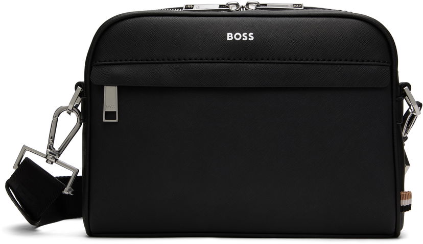 Axelväska BOSS Saffiano Leather Reporter Bag Svart | 50548279