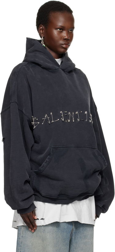 Sweatshirt Balenciaga Safety Pin Logo Black Hoodie Svart | 803265 TRVK3, 1