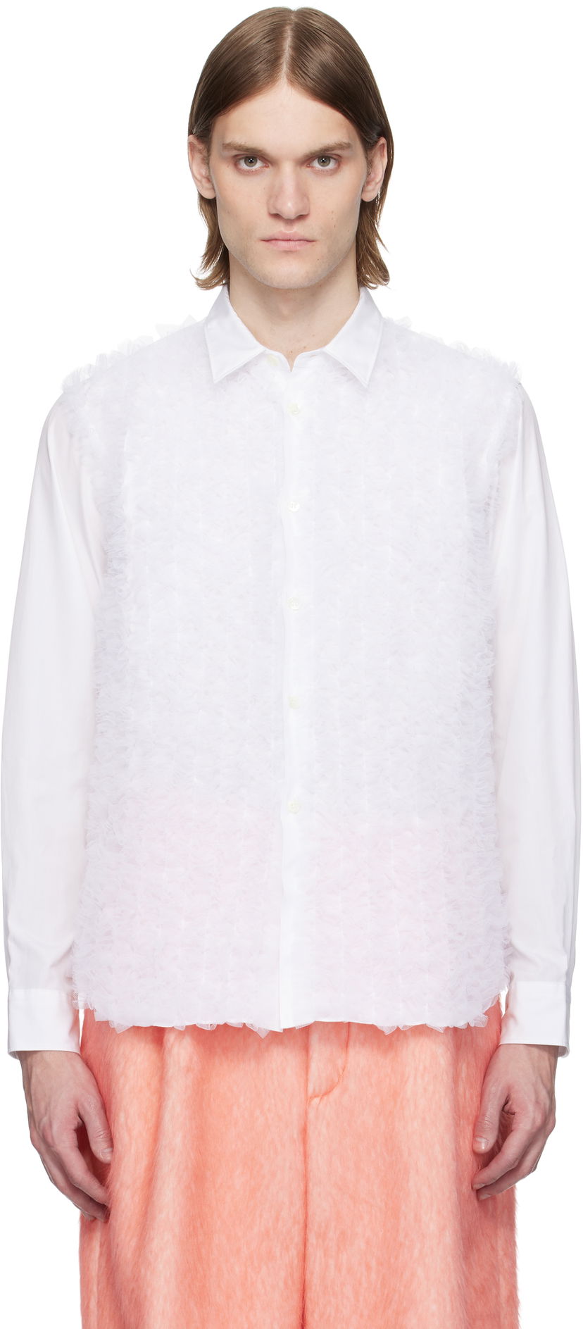 Skjorta Comme des Garçons Homme Plus Cotton Broad & Nylon Tulle Shirt Vit | PO-B025-051